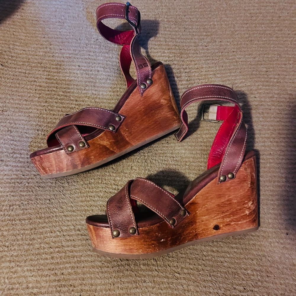 Bed Stu Brown and Red Wedges